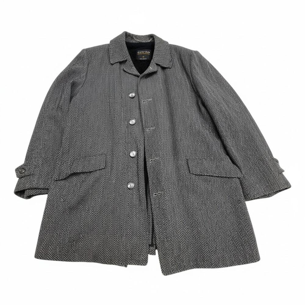 Vtg Puritan Mens 40 Wool Herringbone Tweed Sherpa Lined Car Coat Overcoat USA